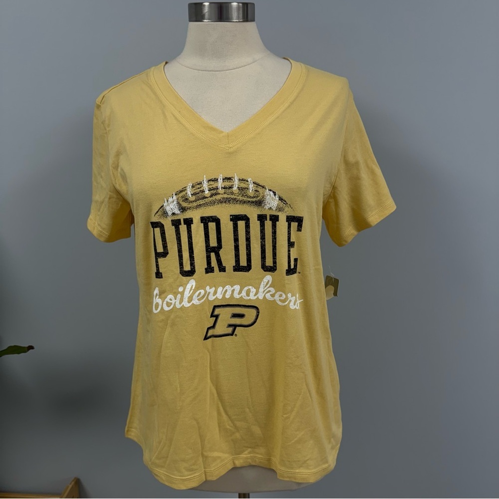 NWT Purdue Boilermakers Fitted T-shirt Womens L Yellow V-neck Pro Edge Tee